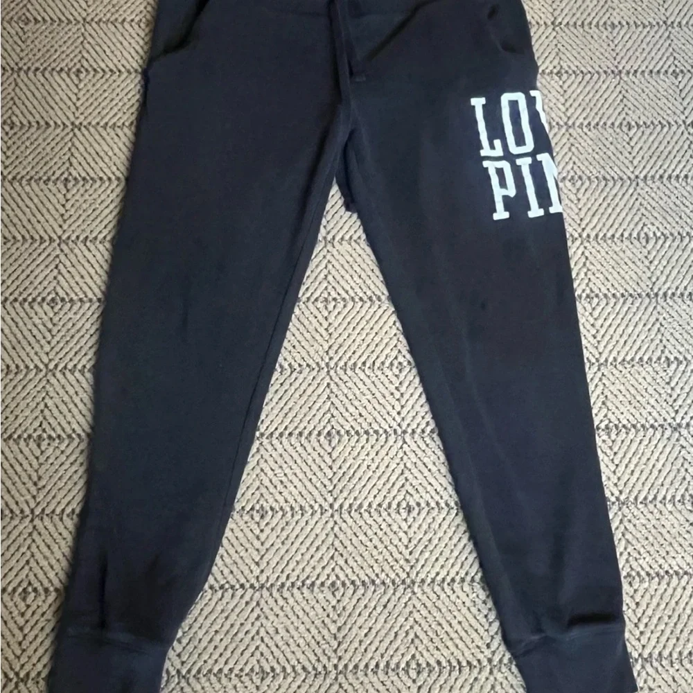 PINK Victoria's Secret Black Joggers with White Logo - Picture 1 of 3